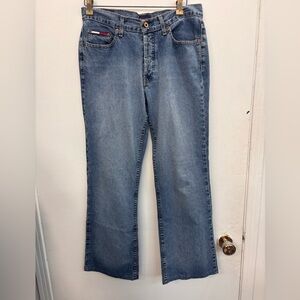 Vintage Distressed Hipster Flare Women’s Jeans Size 30 Flag Patch Made in Canada